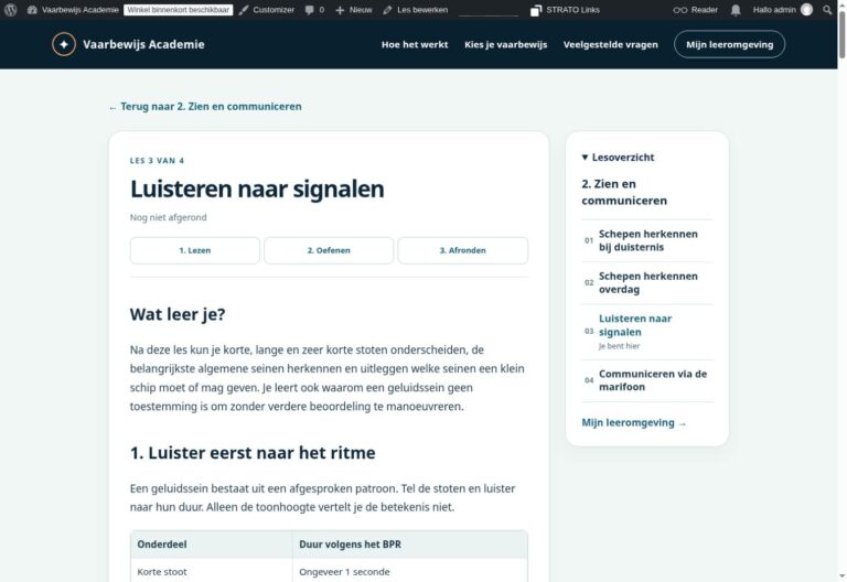 Voorbeeld van een les in de online cursus Klein Vaarbewijs 1