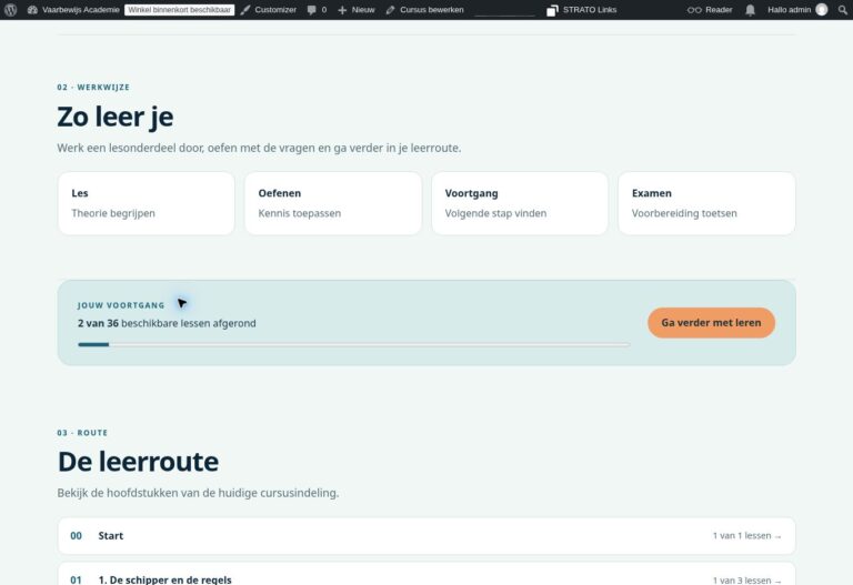Voorbeeld van de persoonlijke voortgang en leerroute